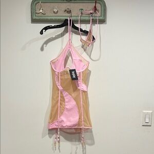 Forplay Pink and Tan Chemise Set